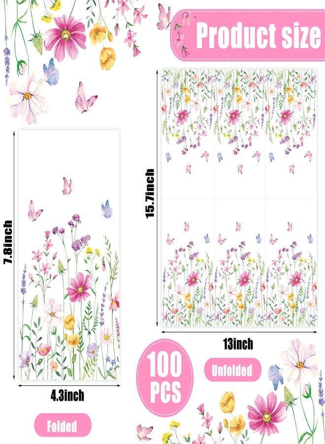 Maniaacer 100 PCS Spring Floral Guests Napkins Disposable Wildflower Dinner Napkins 3-Ply Spring Flower Butterfly Hand Paper Napkin for Wedding Bridal Birthday Tea Party Supplies - Image 2